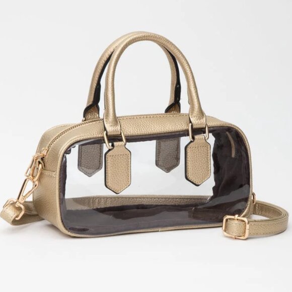 Handbags - NWT GOLD Print Clear Stadium Approved Top Handle Crossbody Transparent Bag